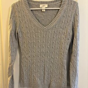 LOFT Gray V-Neck Sweater Cable Knit